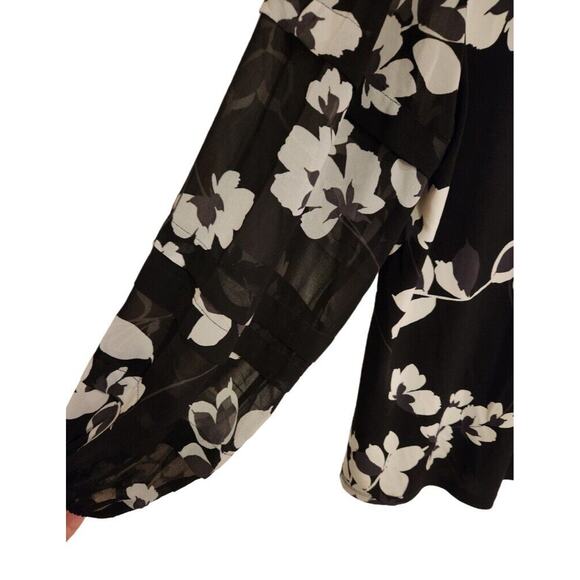 Calvin Klein Blouse Romantic Sheer Sleeve Dressy Floral V Neck Size Medium - Picture 7 of 12